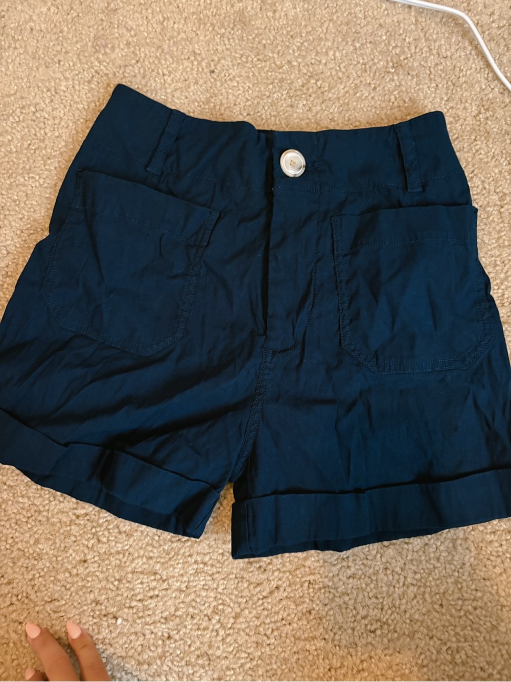 Anthropologie Navy High-Rise Front-Pocket Shorts